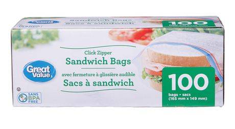 Great value sacs à sandwich refermables great value (100 unités) - zipper seal sandwich bags (100 units)