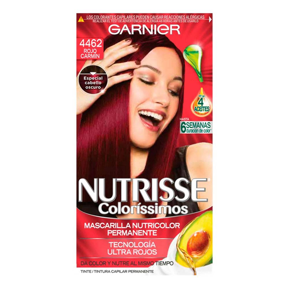 Nutrisse · Coloríssimos tinte permanente, rojo carmín 4462 (4 un)