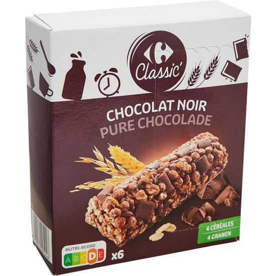 Carrefour Classic' - Barres céréales chocolat noir (6 pièces)