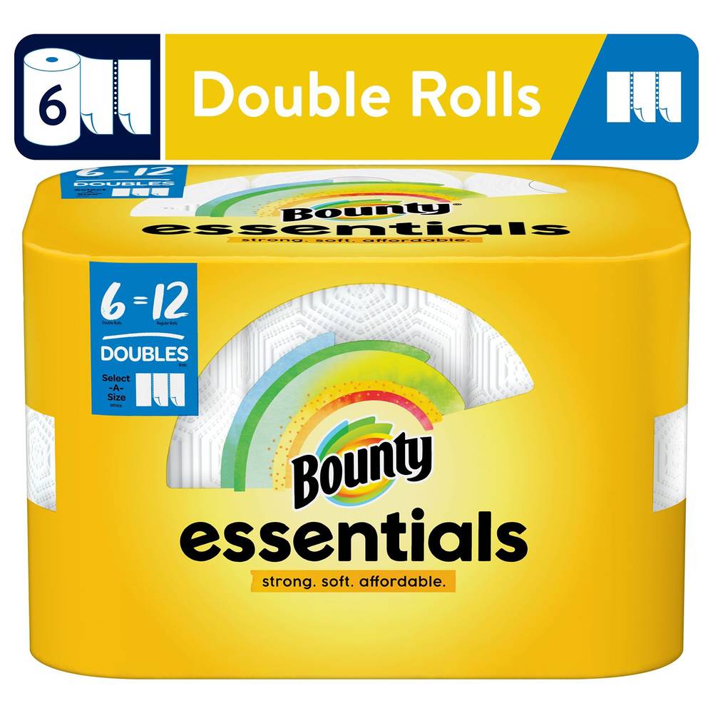 Bounty Essentials Select-A-Size Paper Towels, 6 Double Rolls, White, 108 Sheets Per Roll