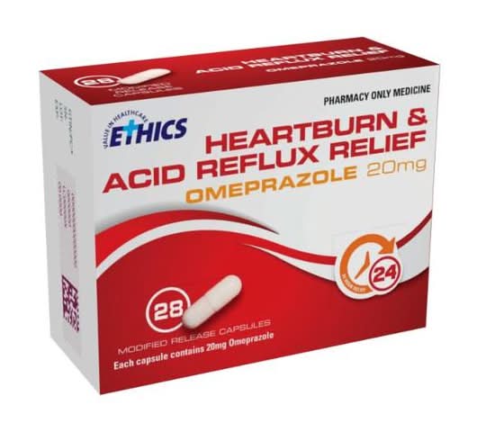 Ethics Heartburn & Acid Reflux Relief Omeprazole 20mg Capsules 28s