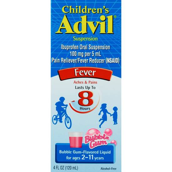 Advil Children's Fever Reducer/Pain Reliever, 100mg Ibuprofen (Bubble Gum Flavor Oral Suspension, 4 fl. oz. Bottle)