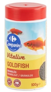 Comida granulada para peces carpines dorados Carrefour Vitalive 100g.