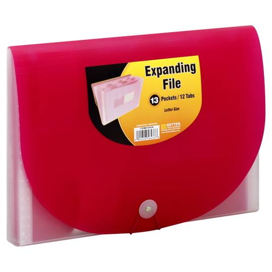 Better Office Products Letter Size 13 Pockets Red Color Expanding File