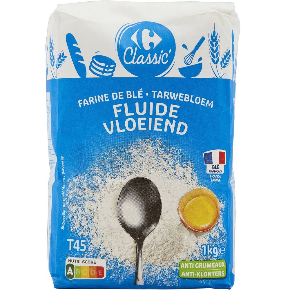 Farine de blé fluide T45 CARREFOUR CLASSIC' - le paquet d'1Kg