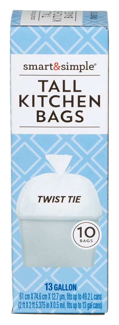 Smart & Simple Tall Kitchen Bags 13 Gallon 10 Ct