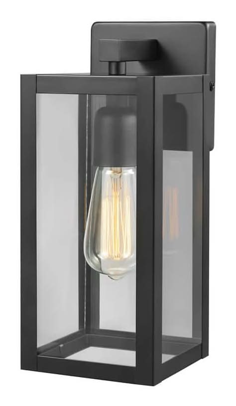 Hampton Bay Hurley 12 In. Matte Black Hardwired Outdoor Wall Light Lantern Sconce With No Bulb Included