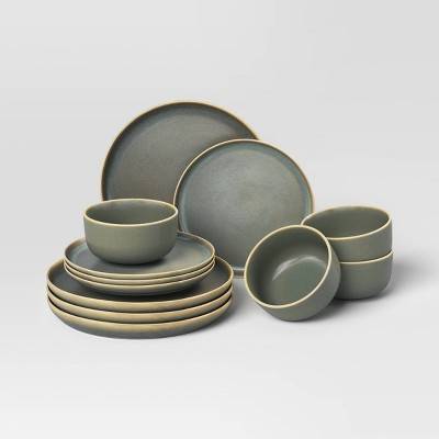 12pc Stoneware Tilley Dinnerware Set Olive Green - Threshold™