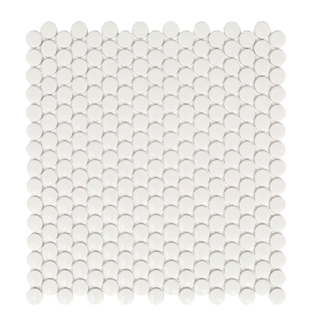 Decor8 310 x 315 x 5mm White Gloss Penny Ceramic Mosaic Tiles
