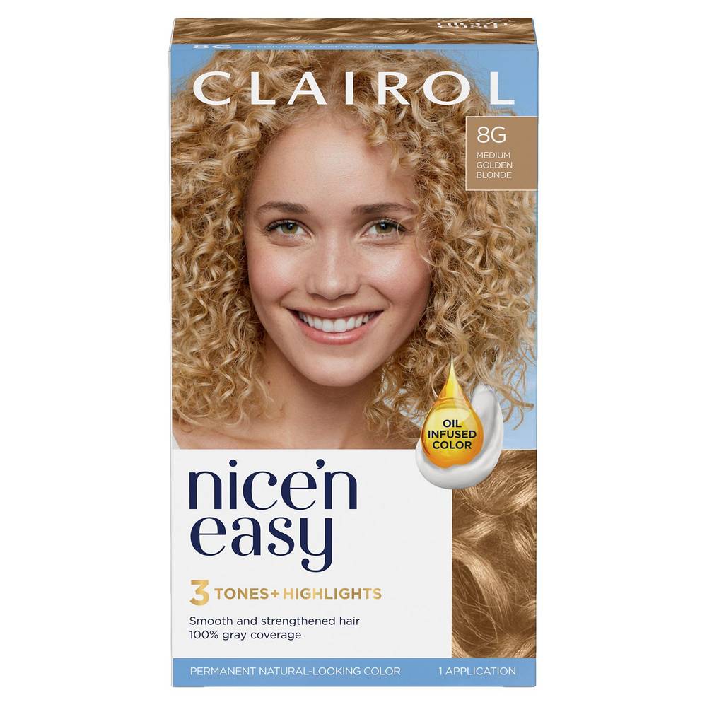 Clairol Nice'N Easy Permanent Hair Color, 8G Medium Golden Blonde