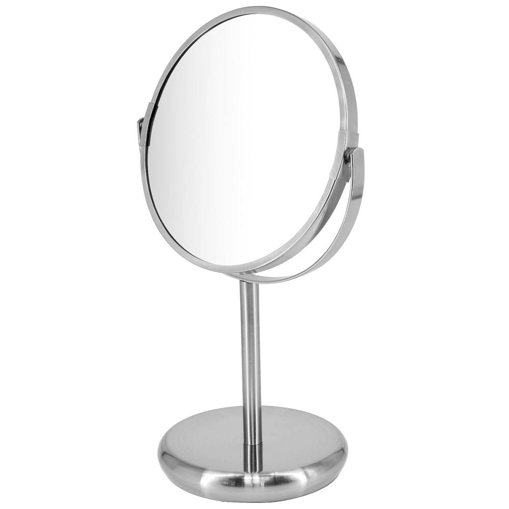 allen + roth 5-in x 12.5-in Brushed Stainless Steel Double-sided 5X Magnifying Freestanding Vanity Mirror | MR003AR-BNI
