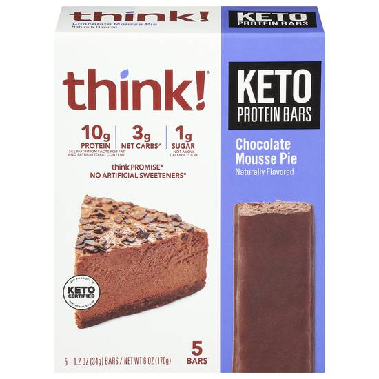 Think! Keto Chocolate Mousse Pie Protein Bars (5 x 1.2 oz)