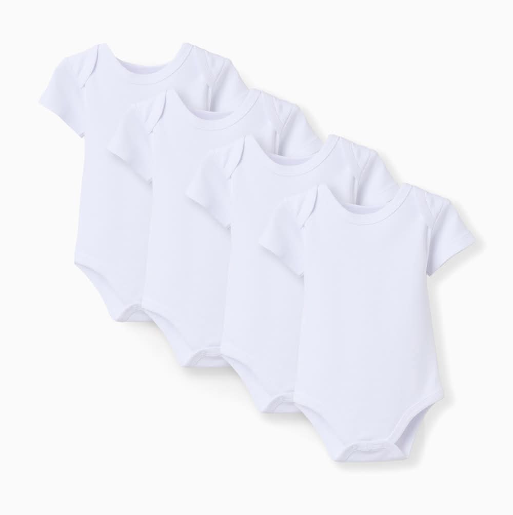 4 Bodies Lisos De Manga Curta Para Recém-Nascidos E Bebés, Branco (Branco - 18/24M)