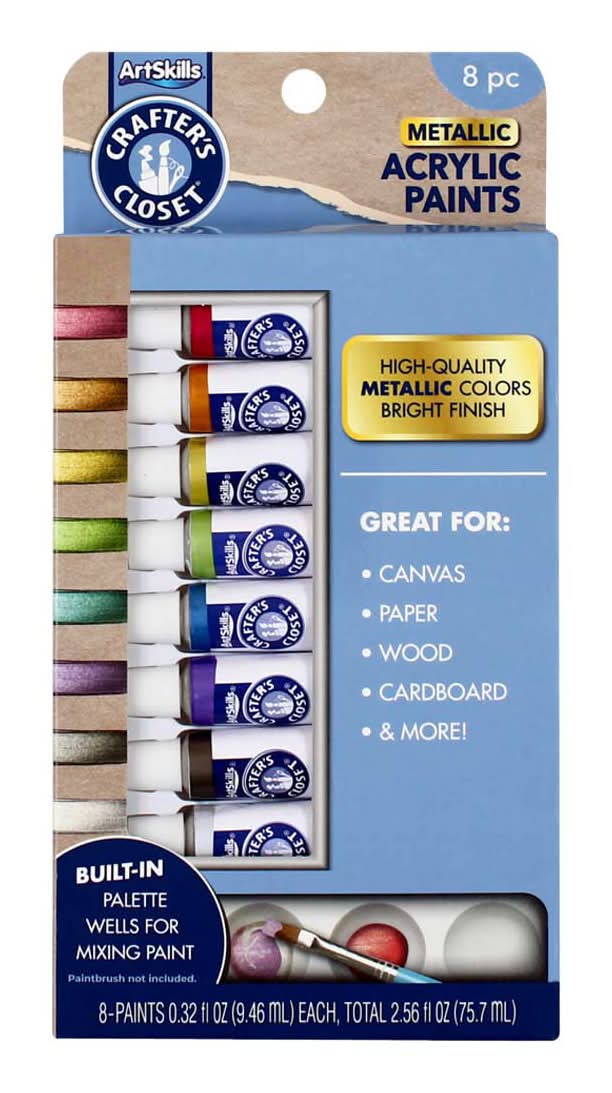 Artskills Crafter'S Closet Metallic Acrylic Paint With Palette Wells 8 Ct
