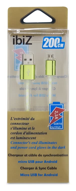 Ibiz chargeur et câble de synchronisation micro usb pour android 200 cm - ibiz charger & sync cable micro usb for android