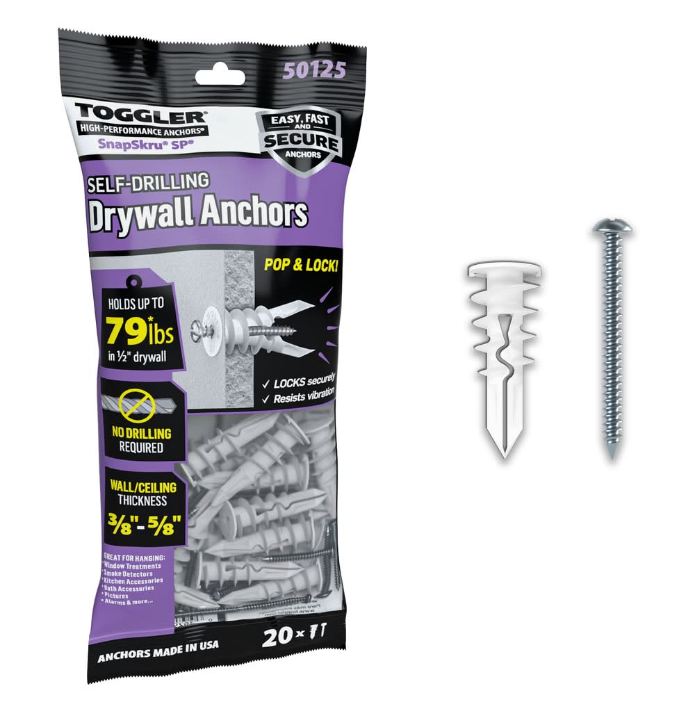 TOGGLER SnapSkru 135.0-lb 3/8-in x 1-5/8-in Self-Drilling Anchors with Screws Included 20.0 -Pack