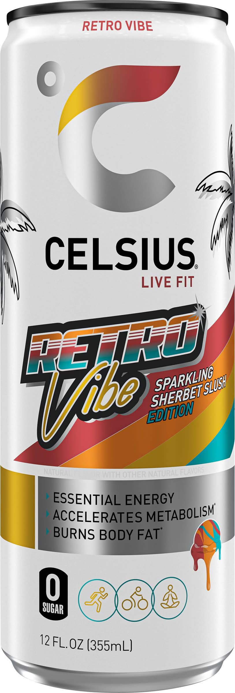 Celsius Live Fit Zero Sugar Sparkling Sherbet Slush Energy Drink, Retro Vibe (12 fl oz)