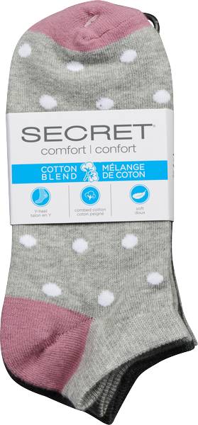 Secret Comfort Cotton Blend Fashion Low Cut Socks, 9-11, Assorted (3 ct)