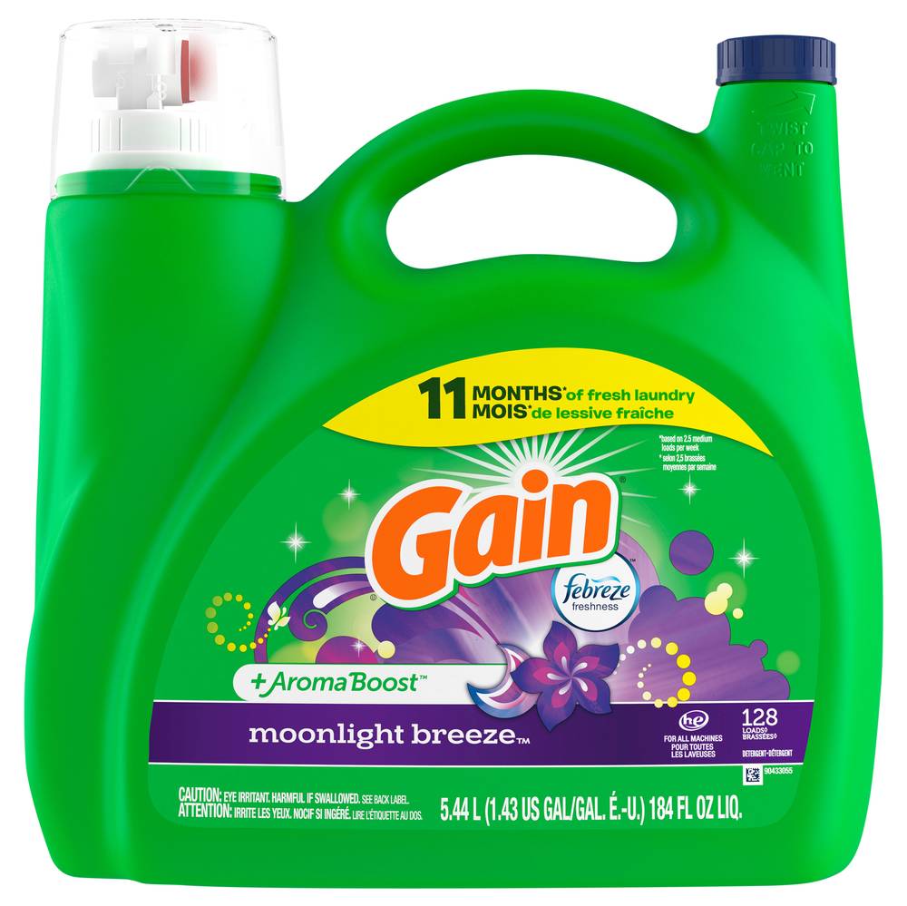 Gain + Aroma Boost Liquid Laundry Detergent, Moonlight Breeze Scent, 128 Loads (184 fl oz)