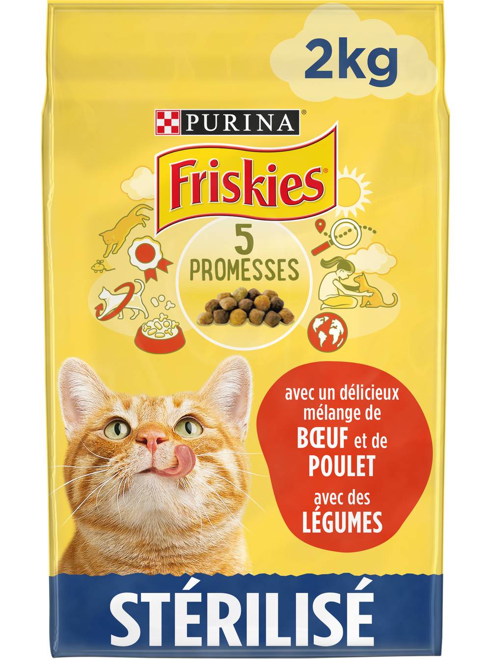 Friskies - Chat stérilisé au bœuf, poulet et légumes croquettes pour chat adulte (2kg)