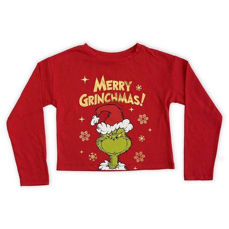 The Grinch Girls long sleeve crop top (Size: Xl)