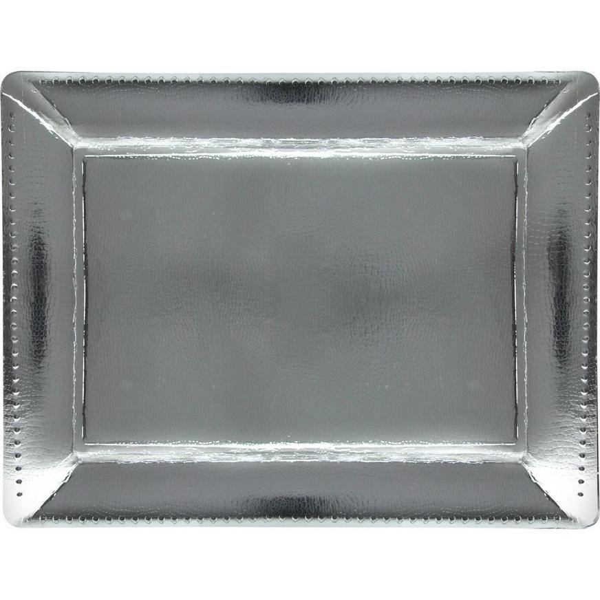 Party City Rectangular Paper Platters (unisex/12.25in x 16in/silver)