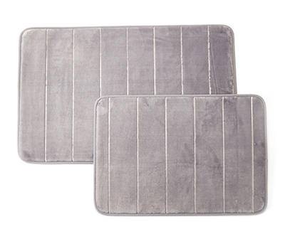 Gray Embossed Stripe 10mm 2-Piece Memory Foam Bath Mat Set