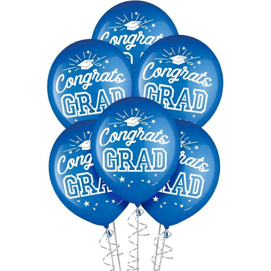 Uninflated 15ct, 12in, Blue Congrats Grad Latex Balloons