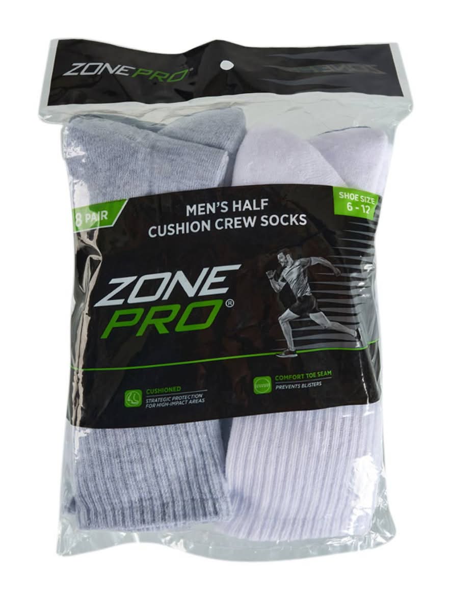 Mens P8 Ext Crew Ast Zone Pro Mens Socks Crew Multi Sz 12/14-8ct