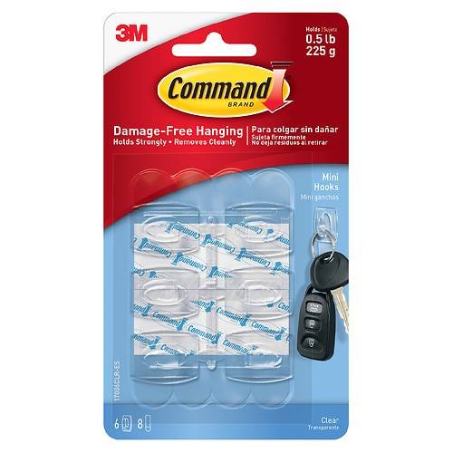 Command Mini Clear Hooks with Clear Strips - 6.0 ea
