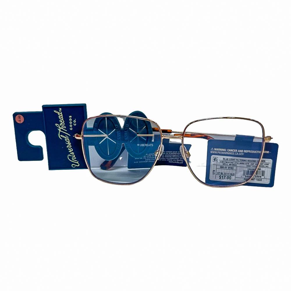 Universal Thread Women's Satin Metal Square Blue Light Filtering Reading Glasses, Gold