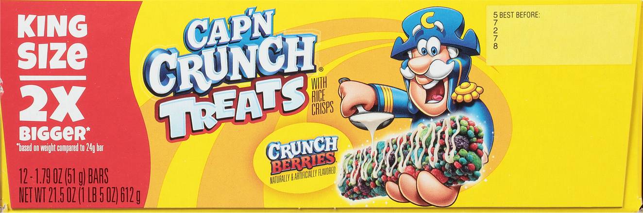 Cap'n Crunch Treats Crunch Berries Cereal Bars With Rice Crisps King Size (12 ct)