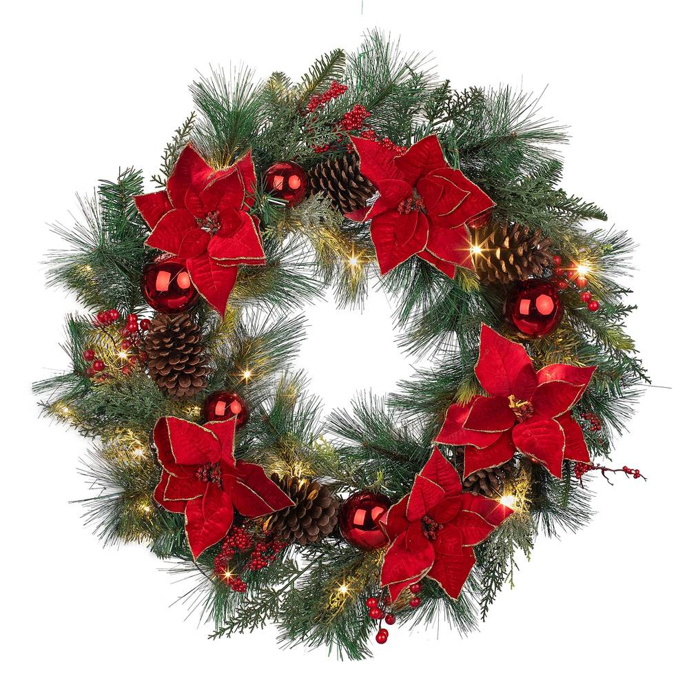 Holiday Living 30-in Pre-lit Indoor Battery-operated Multi Mixed Green Artificial Christmas Wreath | 88T0151A