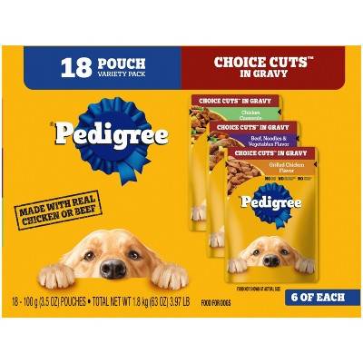 Pedigree Pouch Choice Cuts In Gravy Adult Wet Dog Food Grilled Chicken, Beef & Chicken Casserole - 3.5oz/18ct Variety Pack