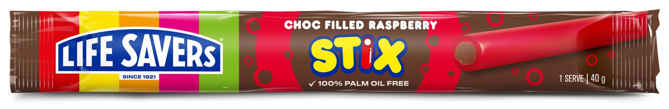 Life Savers Choc filled Raspberry Stix 40g