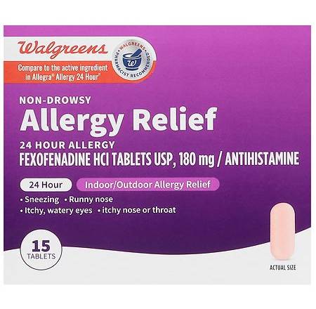 Walgreens 24 Hour Allergy Relief Fexofenadine Hydrochloride Tablets 180 mg (15 ct)