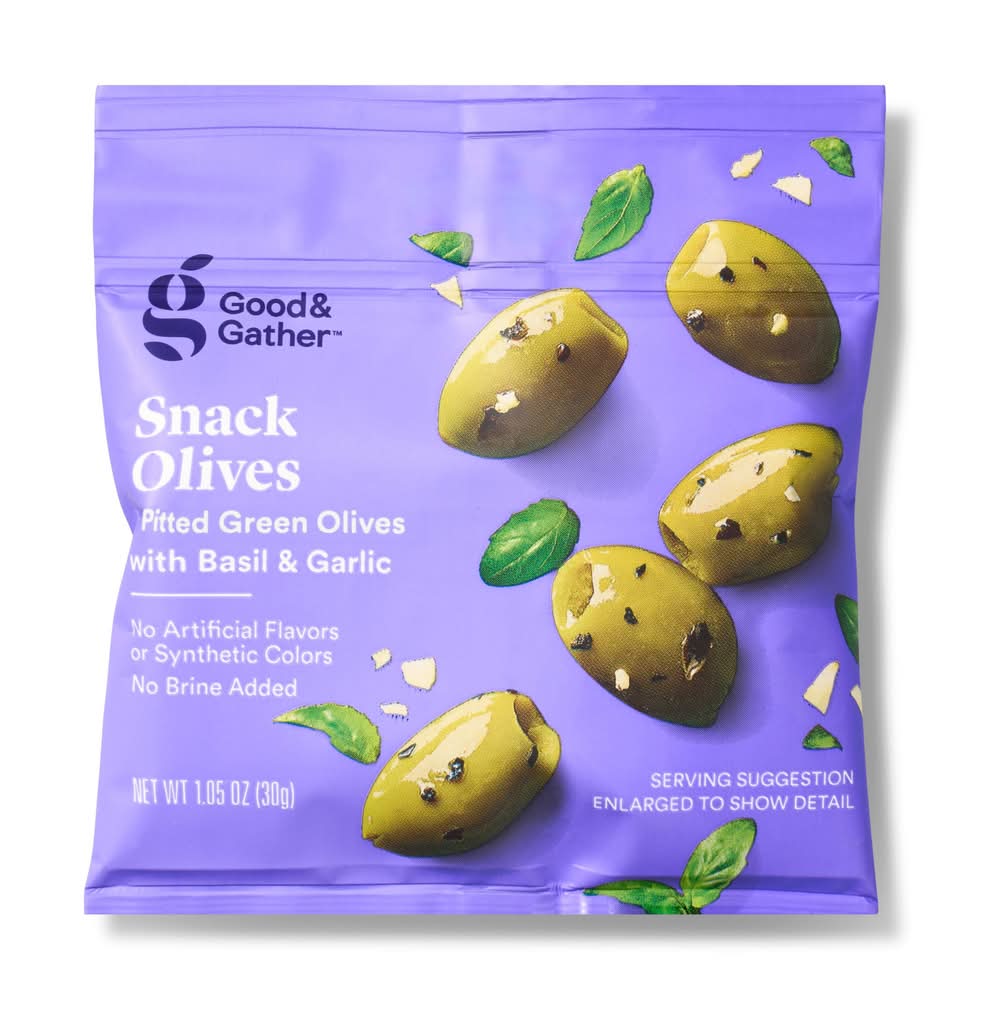 Good & Gather Snack Pitted Green Olives, Basil & Garlic (1.05 oz)