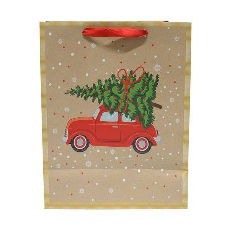 12 Inch large hot stamp matte gift bag with Truck and Tree design