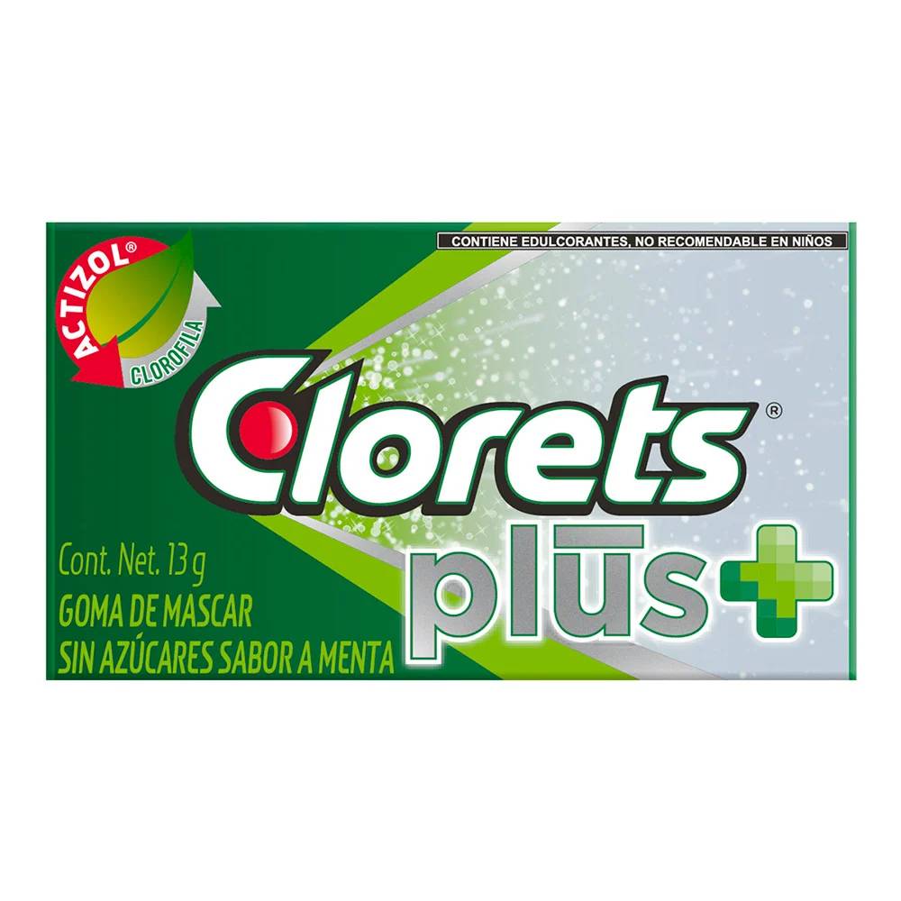 Clorets · Plus+ goma de mascar sin azúcar sabor a menta (10 un)