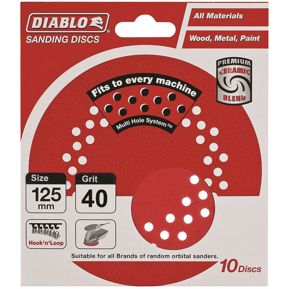 Diablo 125mm 40 Grit Hook & Loop Random Orbital Sanding Discs - 10 Pack