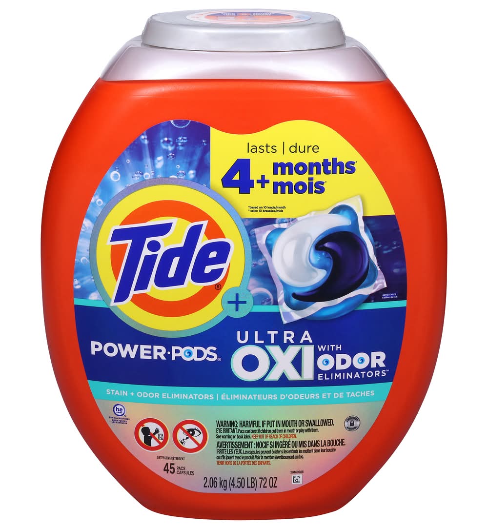 Tide Power Pods Ultra Oxi With Odor Eliminators Laundry Detergent Capsules (72 oz, 45 ct)