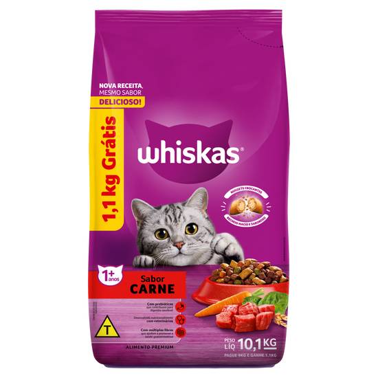 Whiskas ração seca sabor carne para gatos adultos (10,1kg)