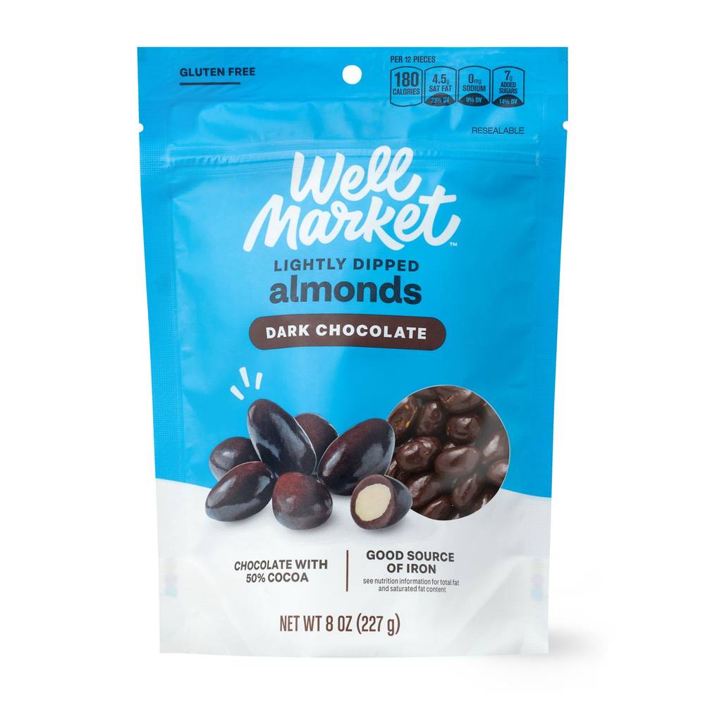 Well Market Lightly Dipped Dark Chocolate Almonds, 8 Oz