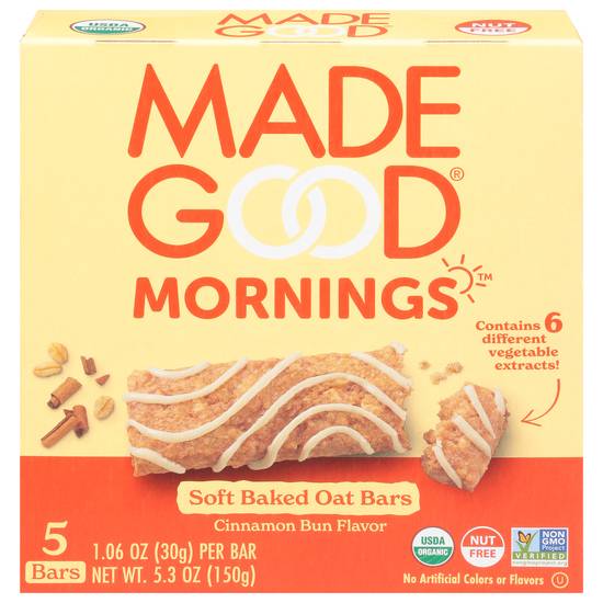 Madegood Mornings Soft Baked Cinnamon Bun Flavor Oat Bars (cinnamon bun)
