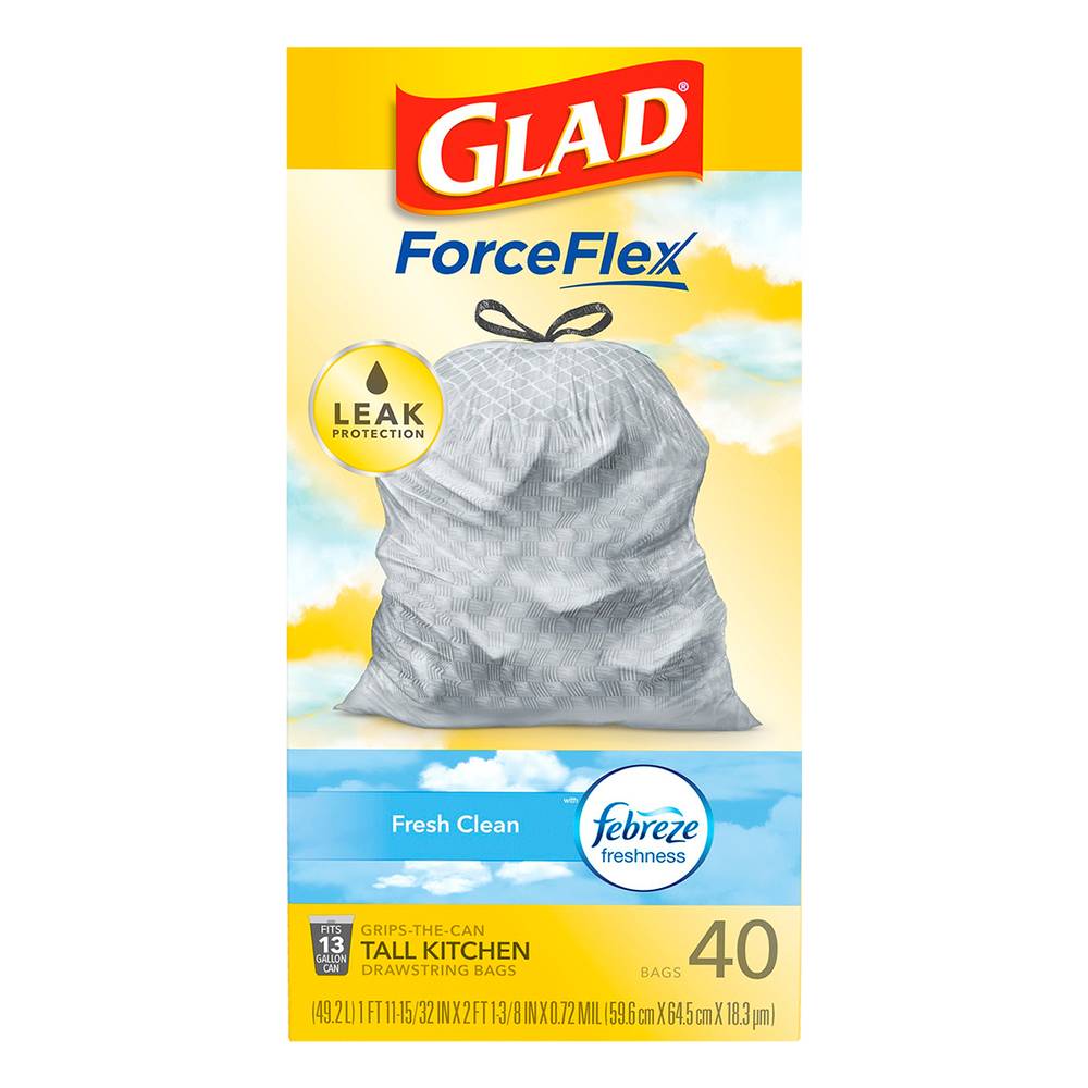 Glad Forceflex Tall Kitchen Fresh Clean Drawstring Bags (40 ct)