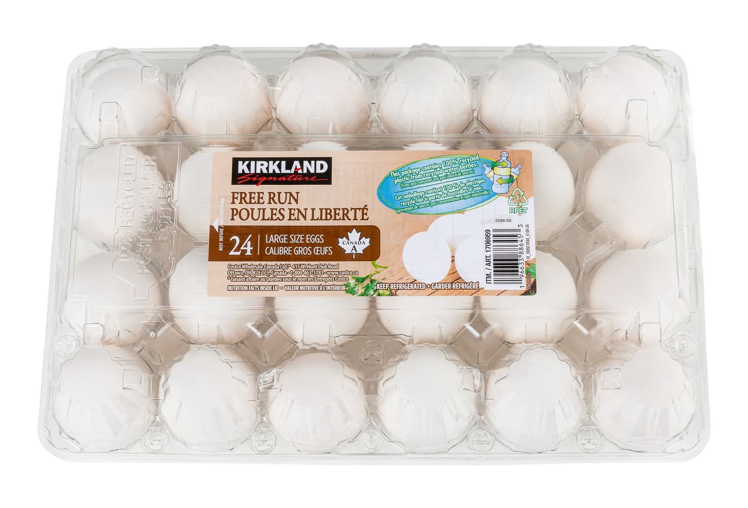 Kirkland Signature - Gros Oeufs De Poules En Liberté,  Paquets De 24 / Kirkland Signature- Large Free-Run Eggs,  Packs Of 24