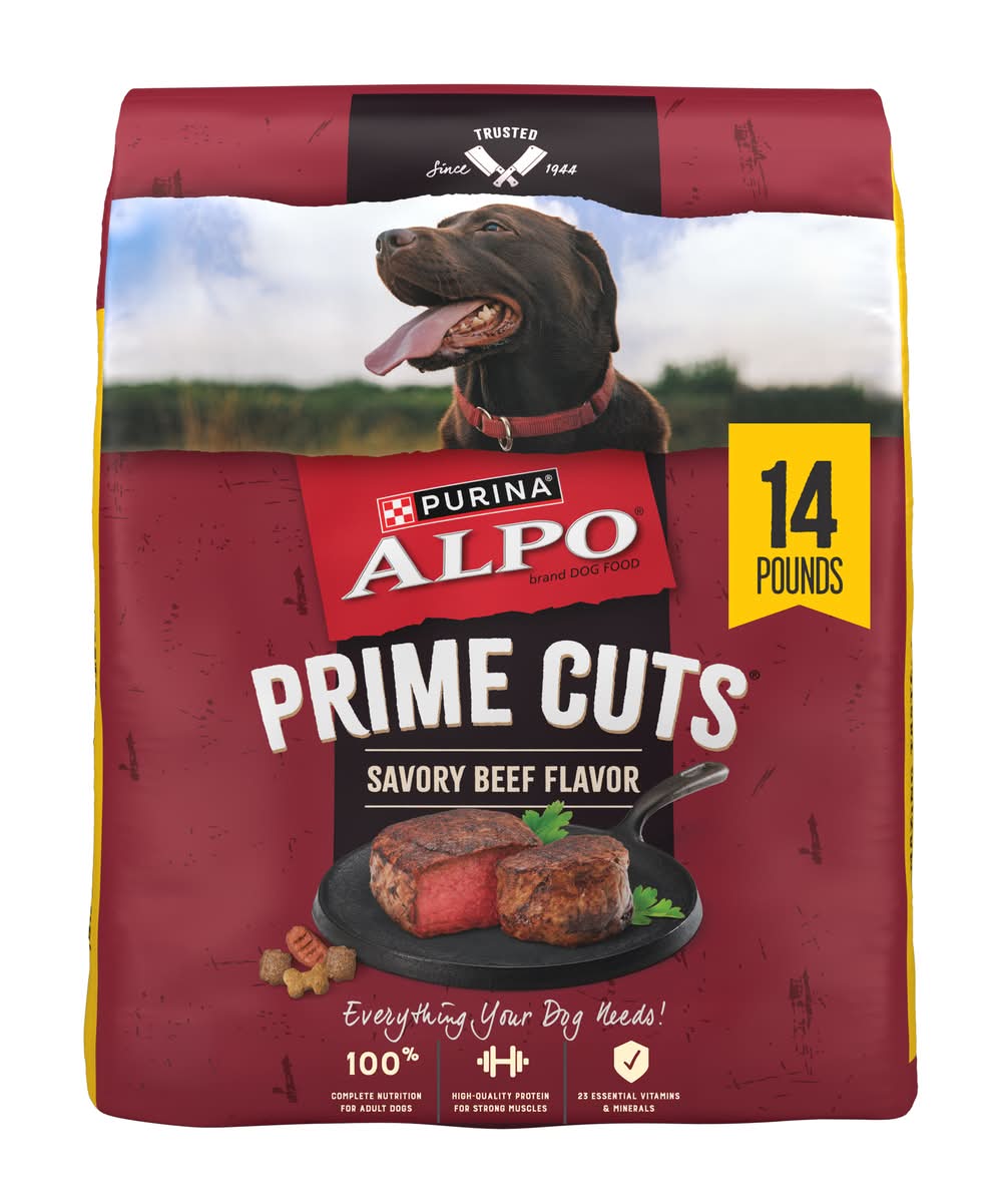 Purina Alpo Prime Cuts Dog Food, Savory Beef, Adult (14 lbs)