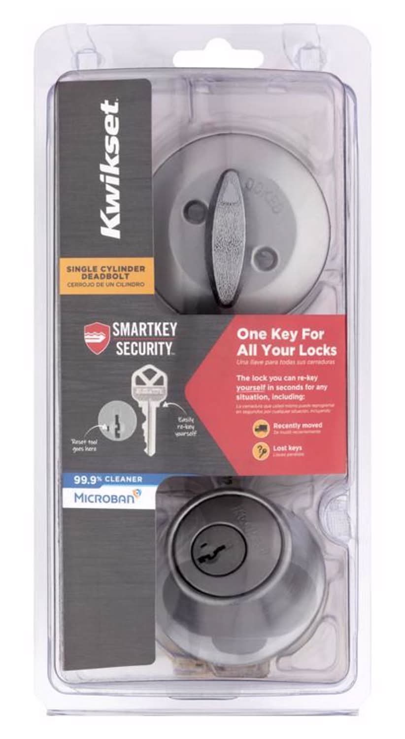 Kwikset Smartkey Security Satin Chrome Metal Single Cylinder Deadbolt