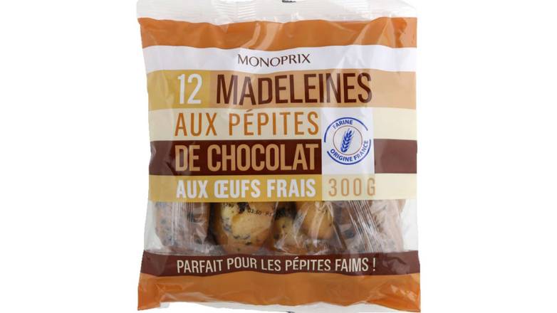 Monoprix Madeleines aux pépites de chocolat aux oeufs frais Le paquet de 300 g