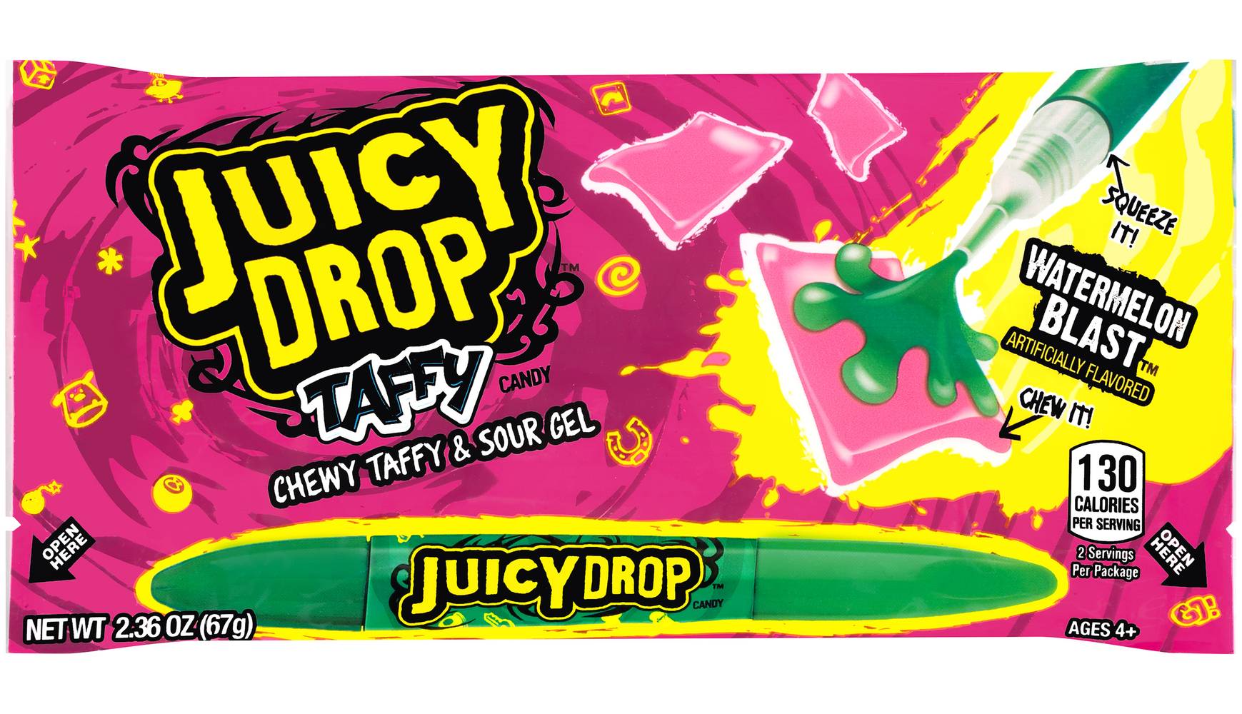 Juicy Drop Chewy Taffy and Sour Gel Candy, Strawberry Kiwi (2.36 oz)